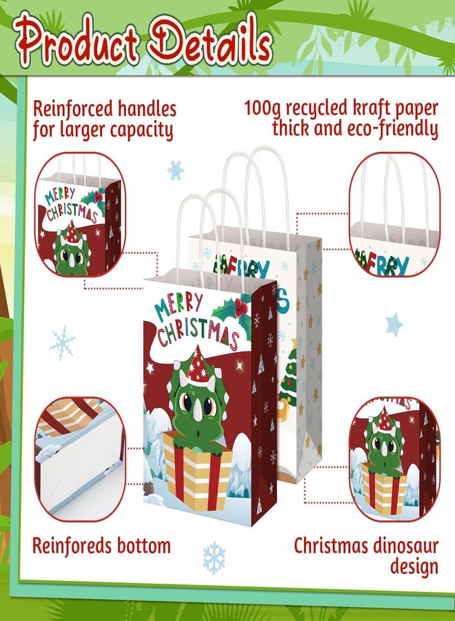 Trandraft 12 Pcs Christmas Small Gift Bags Pet Animal Christmas Kraft Paper Bags with Handles Heavy Duty Gift Packaging for Xmas Treats Goody Holiday Party Supplies Favors(Dinosaur) - Image 3